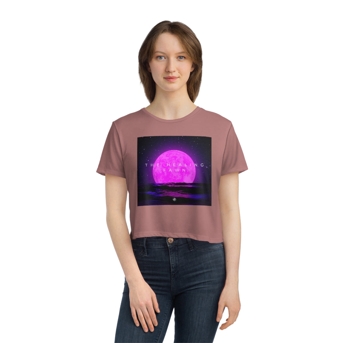 The Healing Fawn Pink Moon Flowy Crop Top Tee