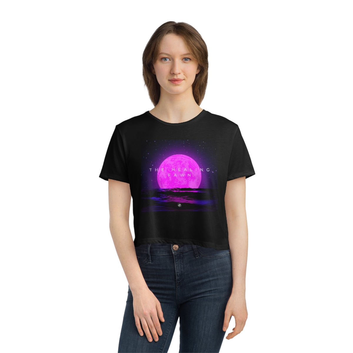 The Healing Fawn Pink Moon Flowy Crop Top Tee